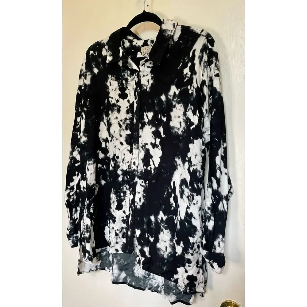 Cosmo vintage long sleeve button down black and white blouse size L. - Picture 8 of 12